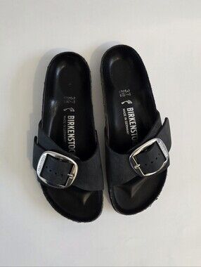 Birkenstock Madrid Big Buckle Slide Black Leather Sandal Women's Size 37